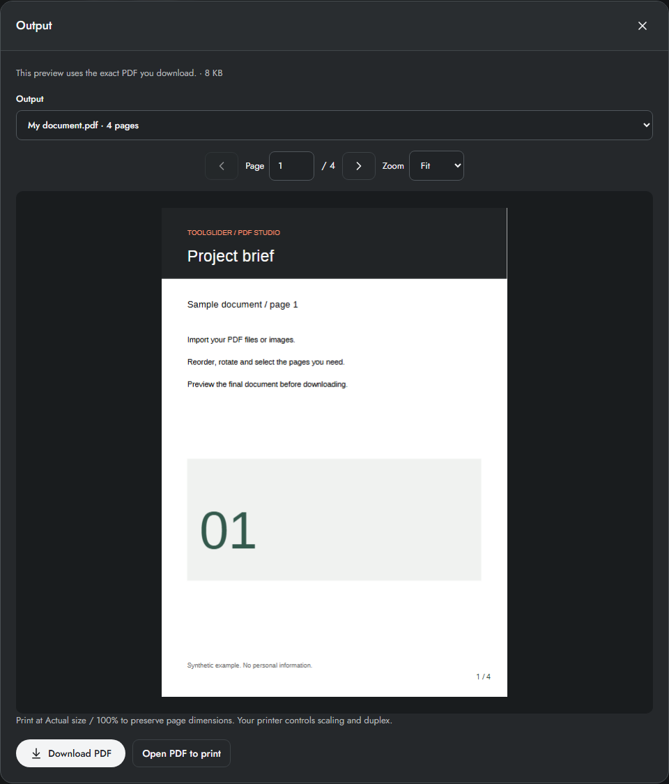 Inspect the actual PDF before downloading or opening it to print.